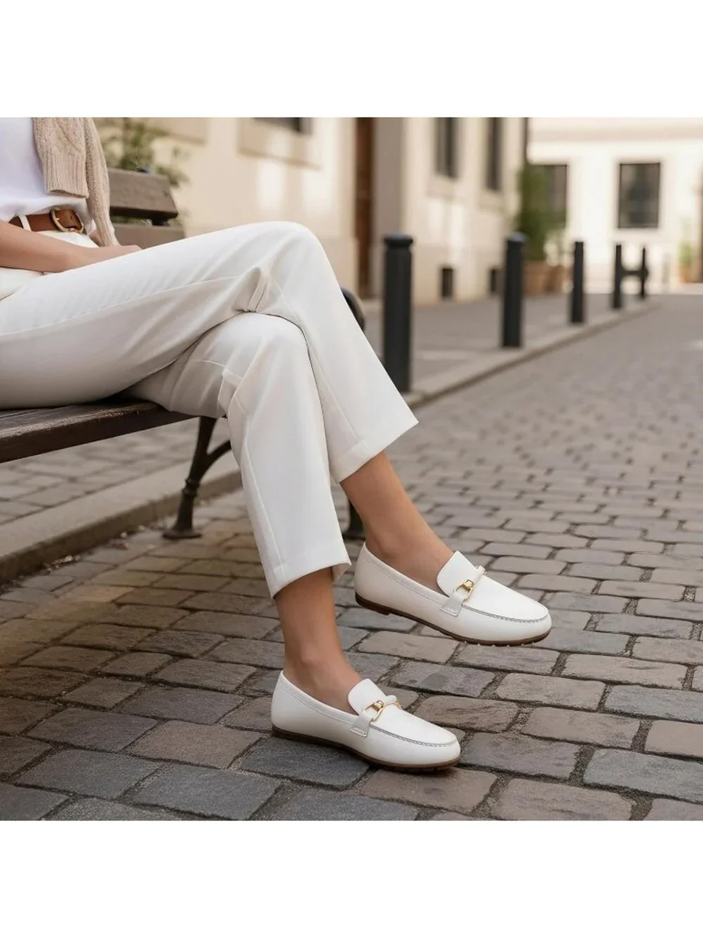Women's White Faux Leather Comfortable Casual Moccasins Flexible Flats Shoes
